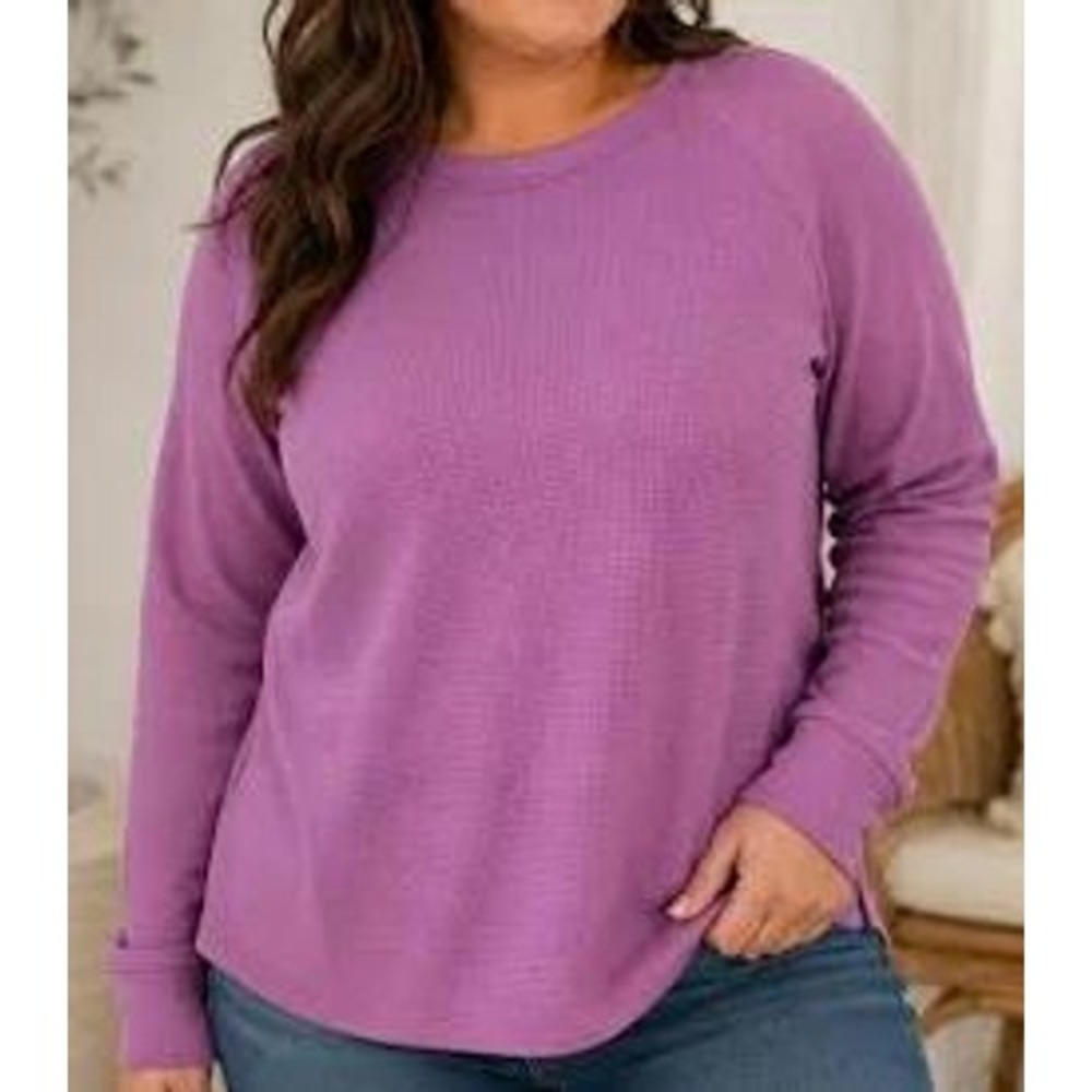 Eddie Bauer Women's L Purple Waffle Knit Thermal Long Sleeve Shirt Raglan